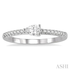 1/3 Ctw Pear Shape & Round Cut Diamond East West Ring in 14K White Gold