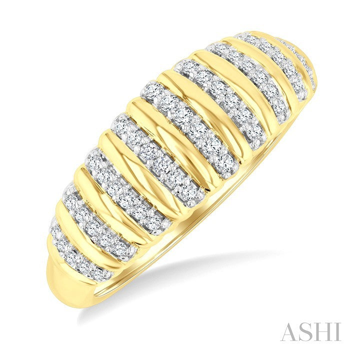 1/5 Ctw Ribbed Dome Shape Round Cut Diamond Fashion Ring in 10K Yellow Gold
