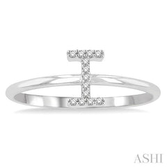 1/20 Ctw Initial 'I' Round Cut Diamond Fashion Ring in 10K White Gold
