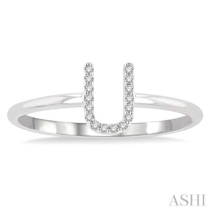 1/20 Ctw Initial 'U' Round Cut Diamond Fashion Ring in 10K White Gold
