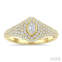 1 Ctw Pave Set Marquise Shape and Round Cut Diamond Fashion Signet Ring in 14K Yellow Gold