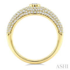 1 Ctw Pave Set Marquise Shape and Round Cut Diamond Fashion Signet Ring in 14K Yellow Gold