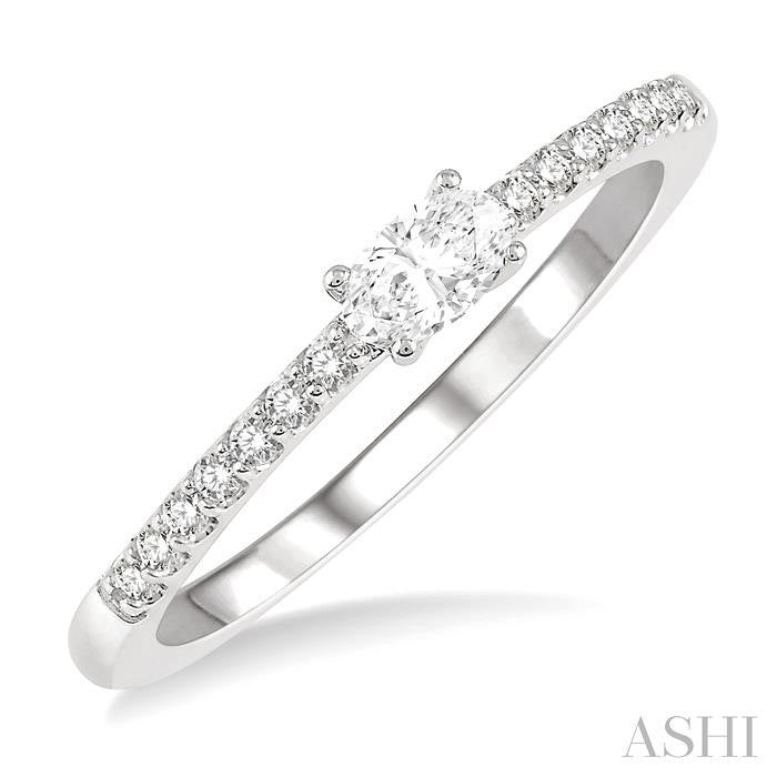 1/3 Ctw Oval Cut & Round Cut Diamond East West Ring in 14K White Gold