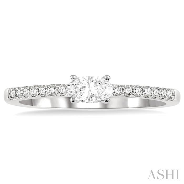 1/3 Ctw Oval Cut & Round Cut Diamond East West Ring in 14K White Gold