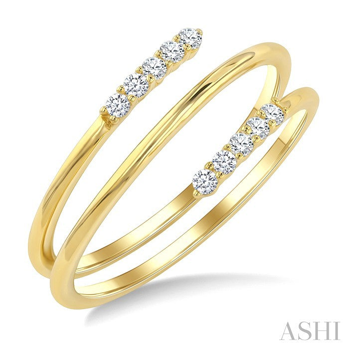 1/6 Ctw Split Double Spring Coil Round Cut Diamond Open Fashion Ring in 10K Yellow Gold 