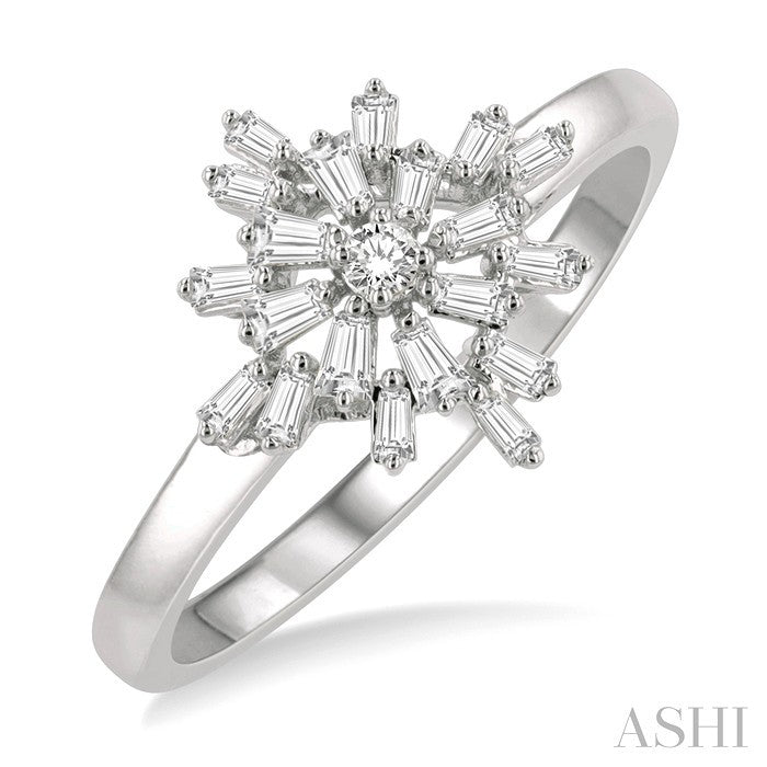 1/3 Ctw Ballerina Baguette and Round Cut Diamond Fashion Ring in 14K White Gold