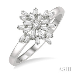1/3 Ctw Ballerina Baguette and Round Cut Diamond Fashion Ring in 14K White Gold