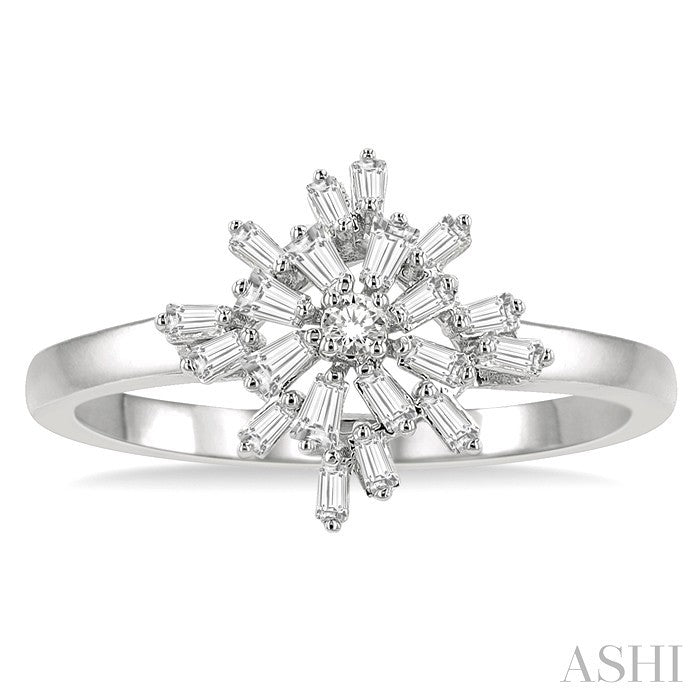 1/3 Ctw Ballerina Baguette and Round Cut Diamond Fashion Ring in 14K White Gold