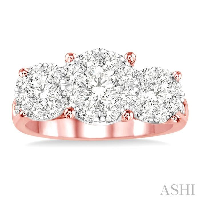 1 1/2 Ctw Lovebright Round Cut Diamond Ring in 14K Rose and White Gold