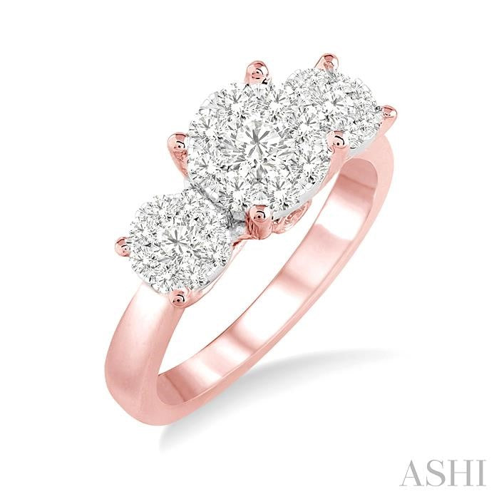 3/4 Ctw Lovebright Round Cut Diamond Ring in 14K Rose and White Gold