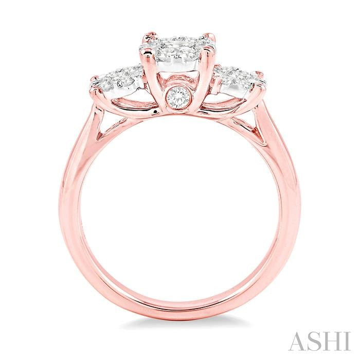 3/4 Ctw Lovebright Round Cut Diamond Ring in 14K Rose and White Gold