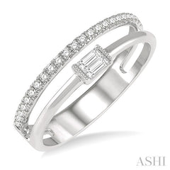 1/5 Ctw Double Row Baguette and Round Diamond Fashion Ring in 14K White Gold