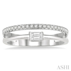 1/5 Ctw Double Row Baguette and Round Diamond Fashion Ring in 14K White Gold