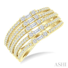 3/4 Ctw 5-Row Split Baguette and Round Cut Diamond Fashion Ring in 14K Yellow Gold