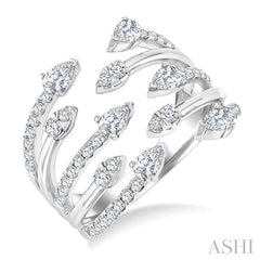 1 Ctw Five-Way Split Pear and Round Cut Diamond Fashion Open Ring in 14K White Gold