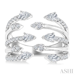 1 Ctw Five-Way Split Pear and Round Cut Diamond Fashion Open Ring in 14K White Gold