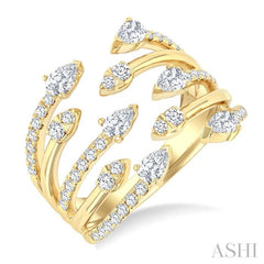 1 Ctw Five-Way Split Pear and Round Cut Diamond Fashion Open Ring in 14K Yellow Gold