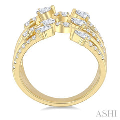 1 Ctw Five-Way Split Pear and Round Cut Diamond Fashion Open Ring in 14K Yellow Gold