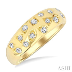 1/4 Ctw Round Cut Diamond Mosaic Wide Fashion Band in 10K Yellow Gold
