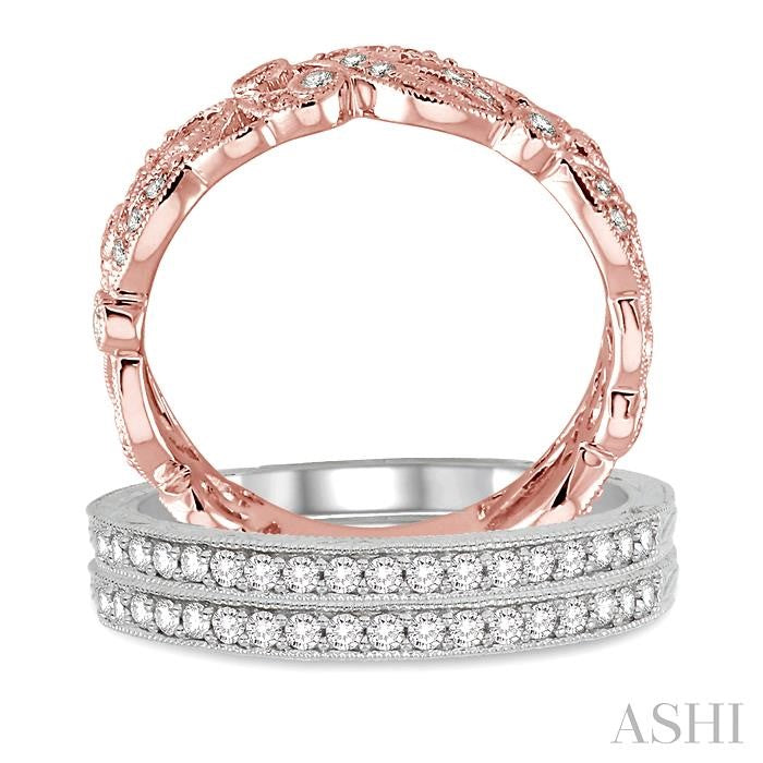 1/2 Ctw Round Cut Diamond Triple Band Set in 14K White and Rose Gold