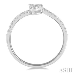 1/4 Ctw Open-End Oval Mount Lovebright Round Cut Diamond Ladies Ring in 14K White Gold