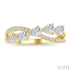7/8 Ctw Split Criss Cross Pear and Round Cut Diamond Fashion Ring in 14K Yellow Gold