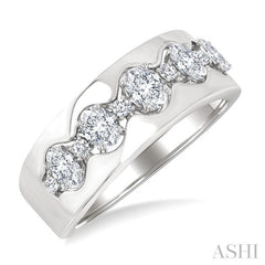1 Ctw 5-Stone Oval and Round Cut Diamond Wide Fashion Band in 14K White Gold