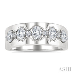 1 Ctw 5-Stone Oval and Round Cut Diamond Wide Fashion Band in 14K White Gold
