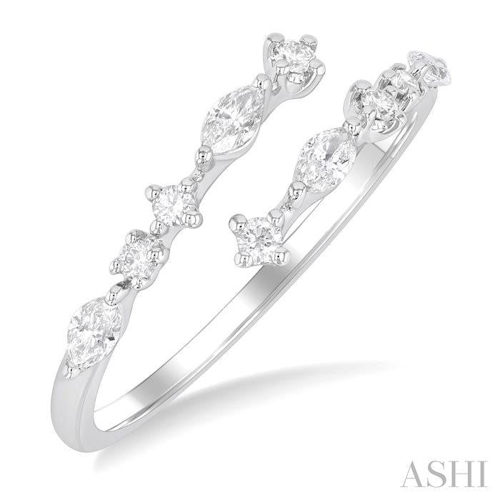 1/3 Ctw Bypass Marquise and Round Cut Diamond Fashion Open Band in 14K White Gold