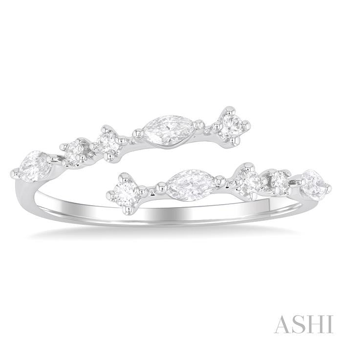 1/3 Ctw Bypass Marquise and Round Cut Diamond Fashion Open Band in 14K White Gold