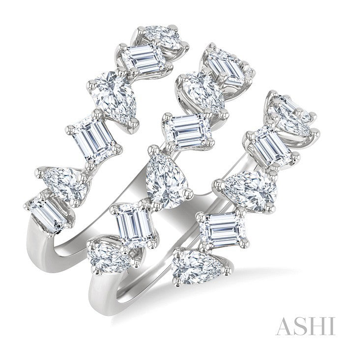 2 1/3 Ctw Mixed Pear and Emerald Cut Diamond Fashion Wrap Ring in 14K White Gold