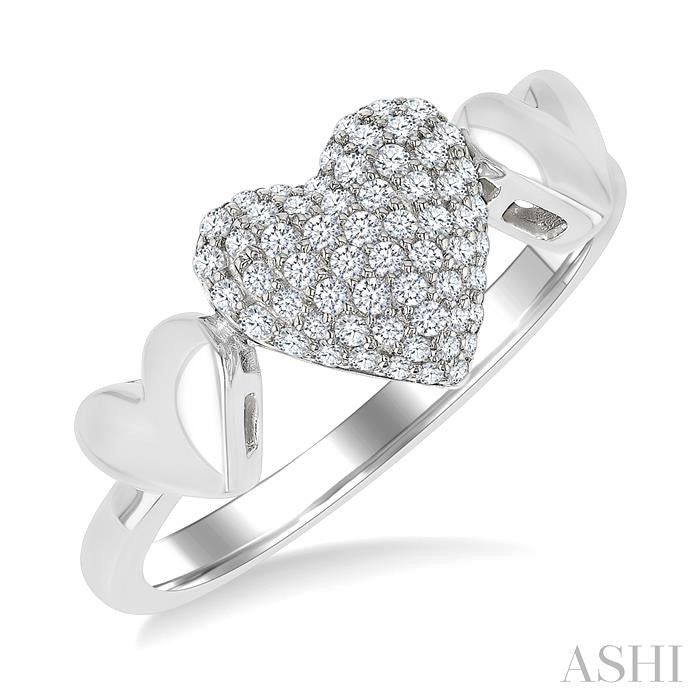 1/4 Ctw Heart Shape Pave Set Round Cut Diamond Ring in 10K White Gold