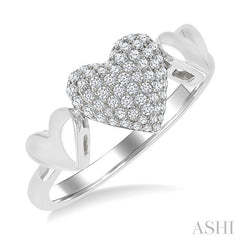 1/4 Ctw Heart Shape Pave Set Round Cut Diamond Ring in 10K White Gold