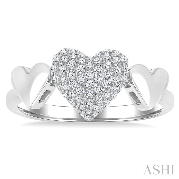 1/4 Ctw Heart Shape Pave Set Round Cut Diamond Ring in 10K White Gold
