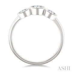 1 Ctw 3-Stone Bezel Set Oval Cut Diamond Ring in 14K White Gold