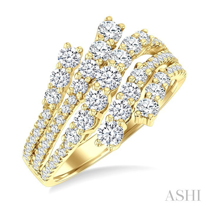 1 1/2 Ctw Triple Split Wide Bypass Round Cut Diamond Fashion Ring in 14K Yellow Gold