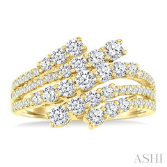 1 1/2 Ctw Triple Split Wide Bypass Round Cut Diamond Fashion Ring in 14K Yellow Gold