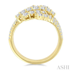 1 1/2 Ctw Triple Split Wide Bypass Round Cut Diamond Fashion Ring in 14K Yellow Gold