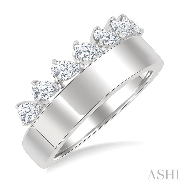 5/8 Ctw Pear Cut Diamond Bold Gold Fashion Wide Band in 14K White Gold