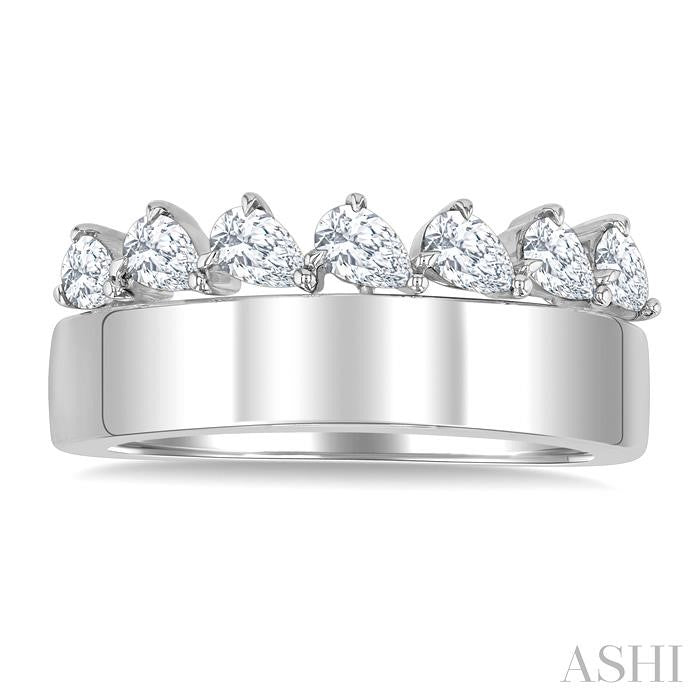 5/8 Ctw Pear Cut Diamond Bold Gold Fashion Wide Band in 14K White Gold