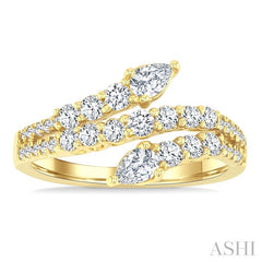 1 Ctw Split Three-Arm Bypass Pear and Round Cut Diamond Fashion Band in 14K Yellow Gold