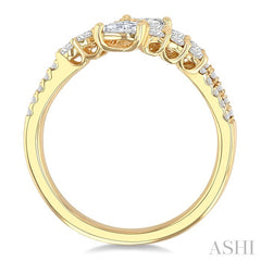 1 Ctw Split Three-Arm Bypass Pear and Round Cut Diamond Fashion Band in 14K Yellow Gold