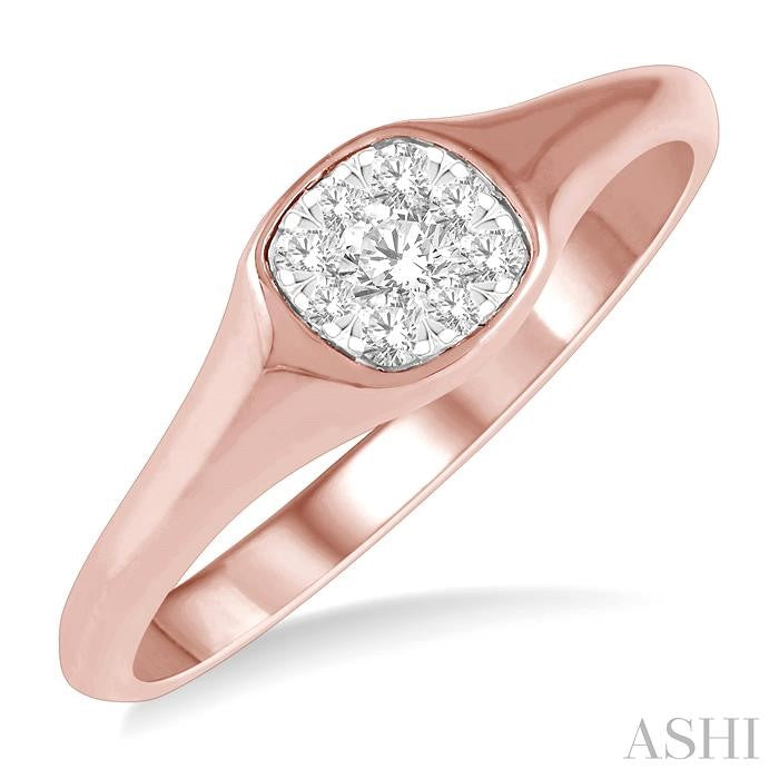 1/6 Ctw Cushion Shape Lovebright Diamond Ring in 14K Rose and White Gold
