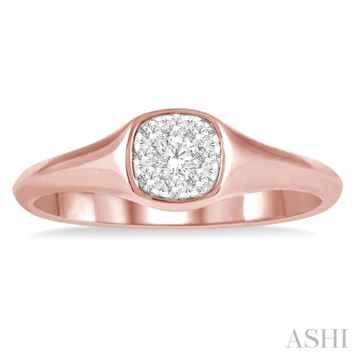 1/6 Ctw Cushion Shape Lovebright Diamond Ring in 14K Rose and White Gold