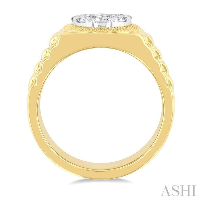 1 Ctw Flat Top Lovebright Round Cut Diamond Men's Ring in 10K Yellow and White Gold