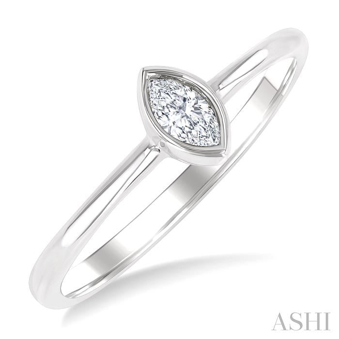 1/6 Ctw Petite Bezel Set Marquise Cut Diamond Fashion Ring in 10K White Gold