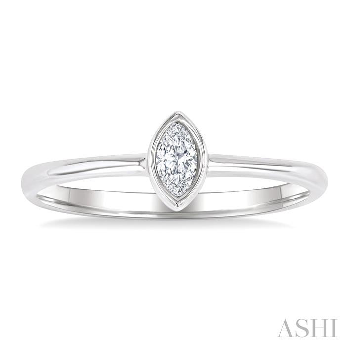 1/6 Ctw Petite Bezel Set Marquise Cut Diamond Fashion Ring in 10K White Gold