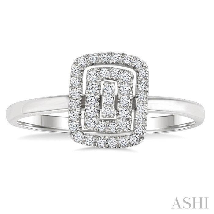 1/6 Ctw Double Halo Emerald Shape Petite Round Cut Diamond Fashion Ring in 10K White Gold