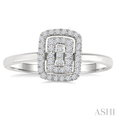 1/6 Ctw Double Halo Emerald Shape Petite Round Cut Diamond Fashion Ring in 10K White Gold