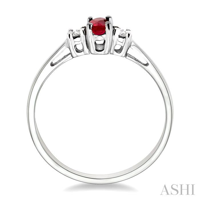 5x3 MM Oval Cut Ruby and 1/20 Ctw Round Cut Diamond Ring in 10K White Gold